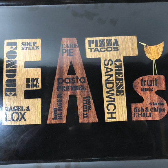 VTG 70’s MCM Couroc Inlaid “EATS”Wood Black Phenolic Tray Snack  18 X 12 Barware - Picture 8 of 10